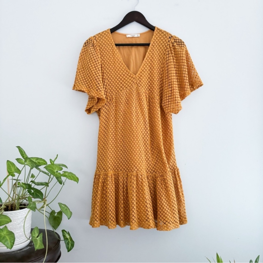 Mango Marigold Yellow Crochet Dress